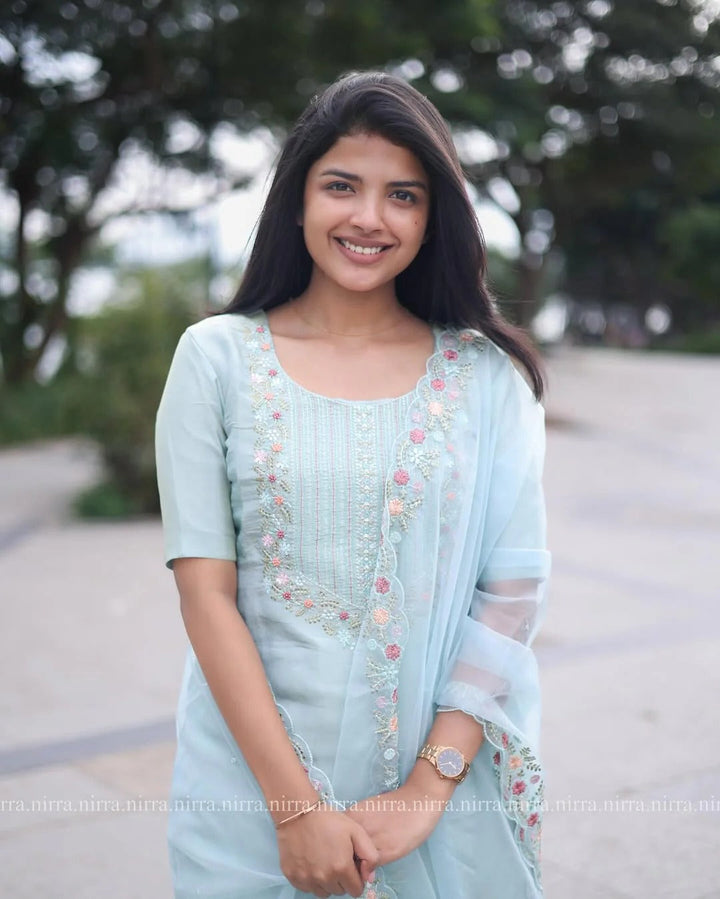 Elegant Pastel Blue Kurta Set for Women Festive & Casual Wear