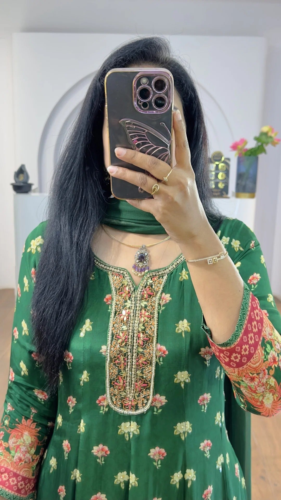 Elegant Green Floral Anarkali Suit for Women Premium Ethnic Wear