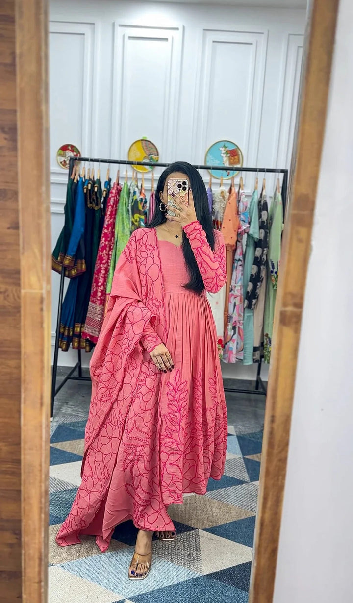 Elegant Pink Floral Anarkali Dress for Women Premium Ethnic Wear