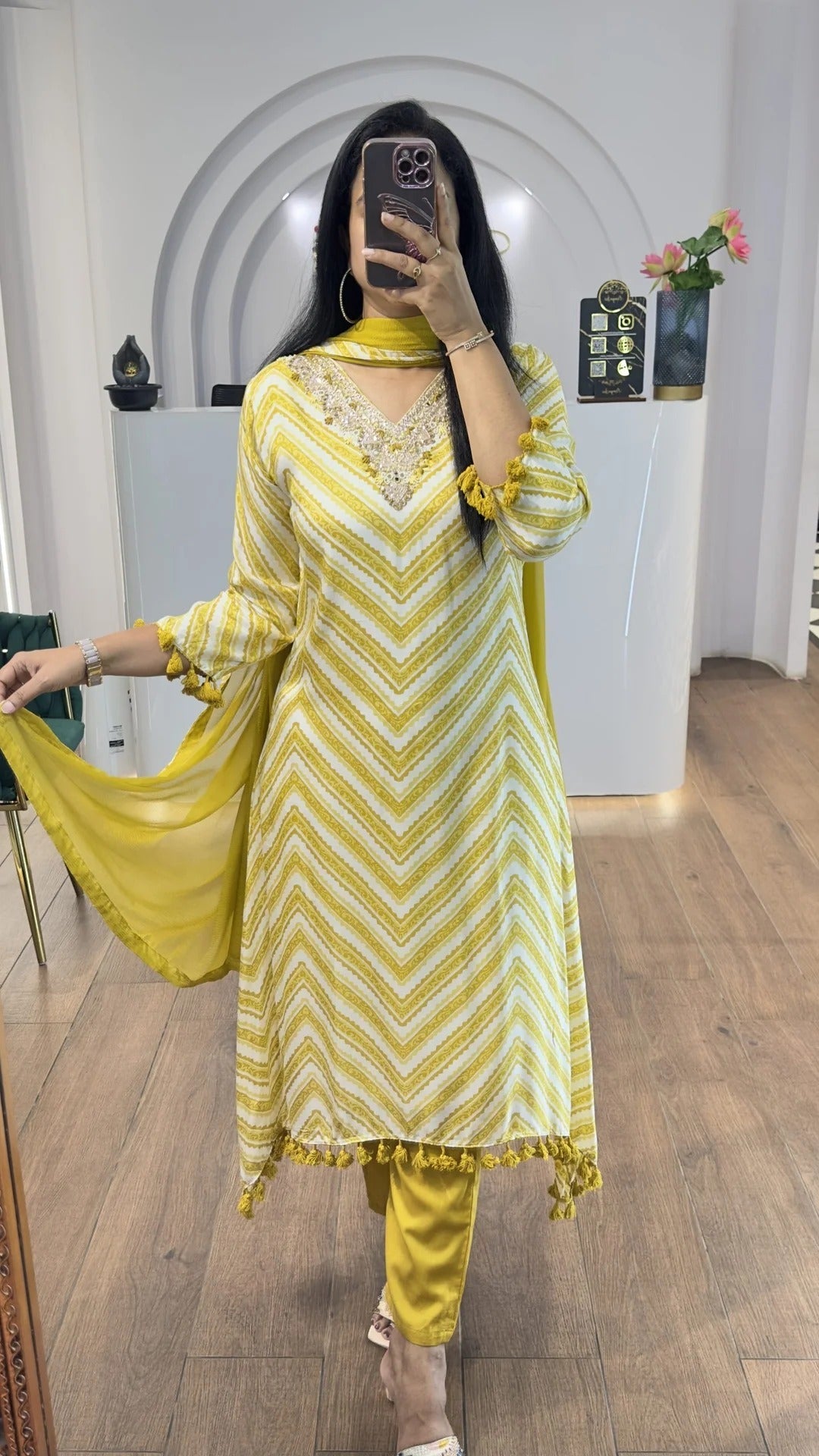 Elegant Yellow Zigzag Kurta Set for Women Premium Ethnic Wear
