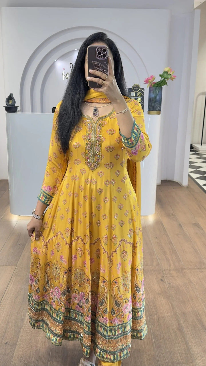 Elegant Yellow Floral Anarkali Suit for Women Premium Ethnic Wear