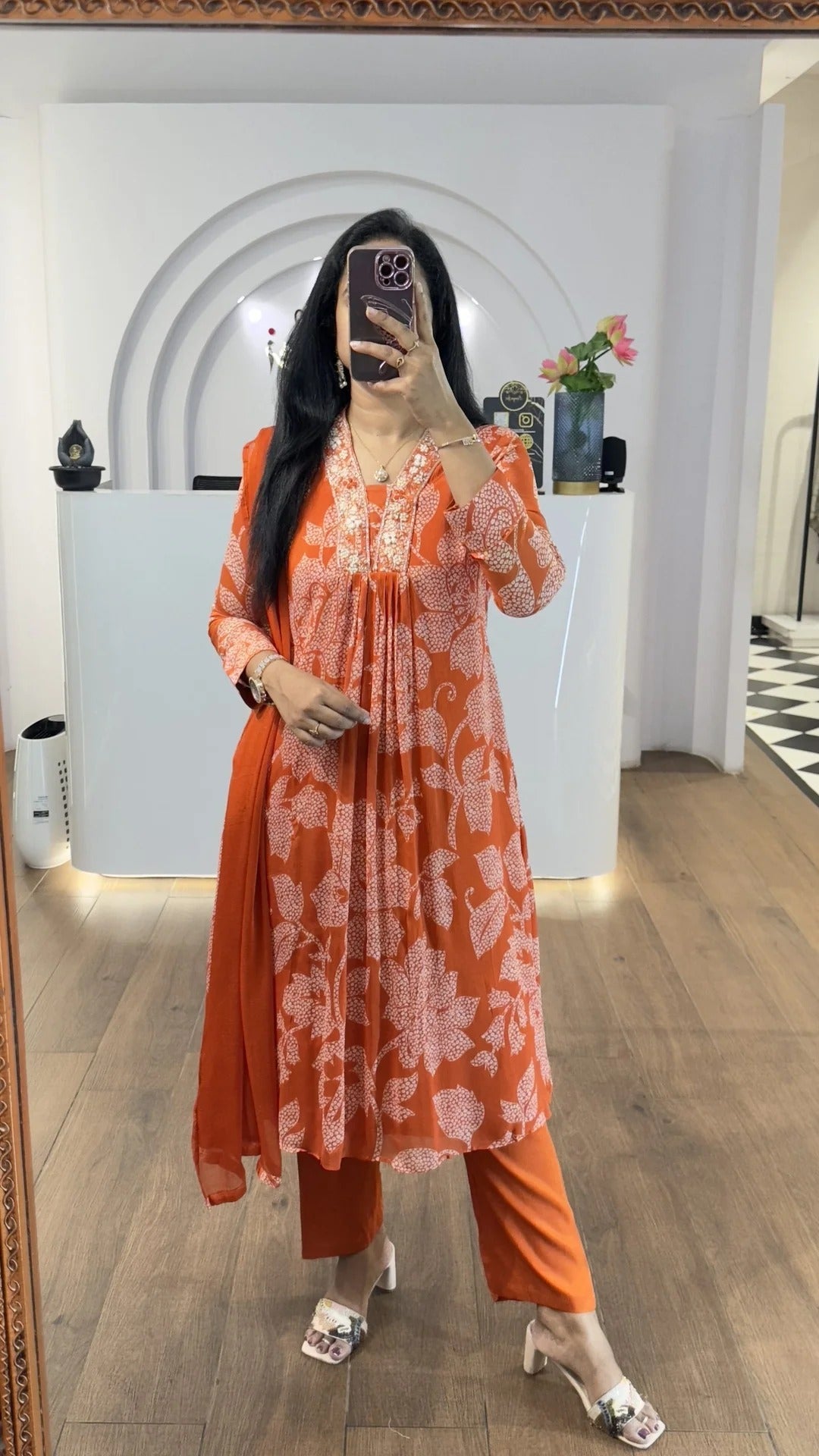 Elegant Orange Floral Kurta Set for Women Premium Ethnic Wear