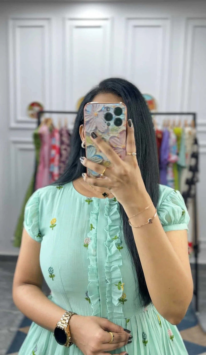 Elegant Mint Green Floral Midi Dress for Women Premium Casual Wear