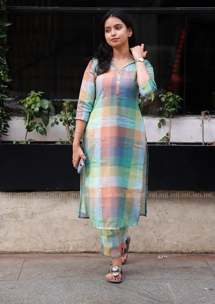Premium Check Print Kurta Set Chic Indian Fashion