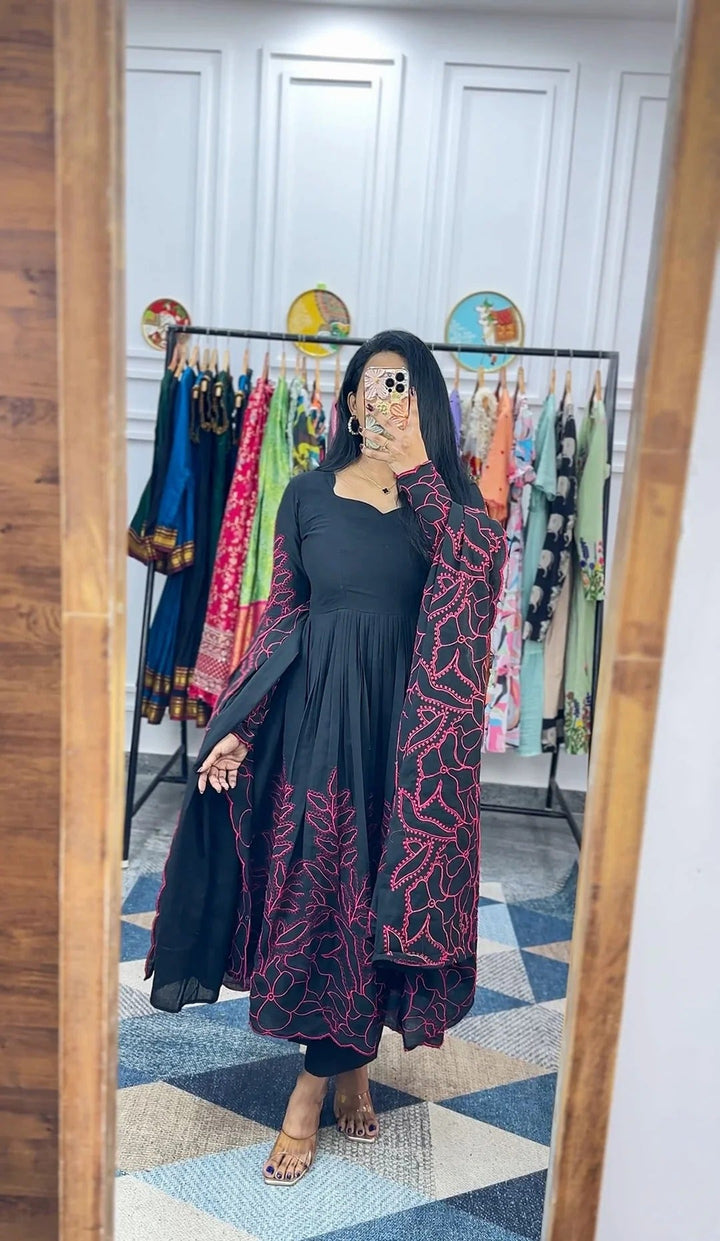 Elegant Black Floral Anarkali Dress for Women Premium Ethnic Wear