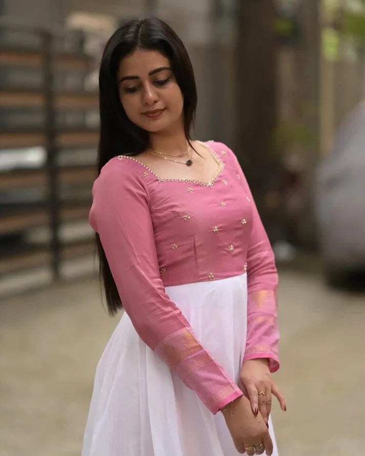 Pink & White Anarkali Kurta Set for Women Elegant Ethnic Wear