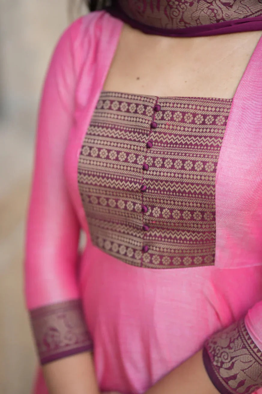 Elegant Pink Traditional Outfit with Purple Dupatta Chic Ethnic Style