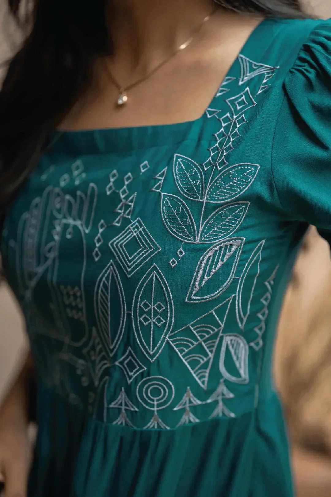 Elegant Teal Green Midi Dress for Women Premium Casual Wear