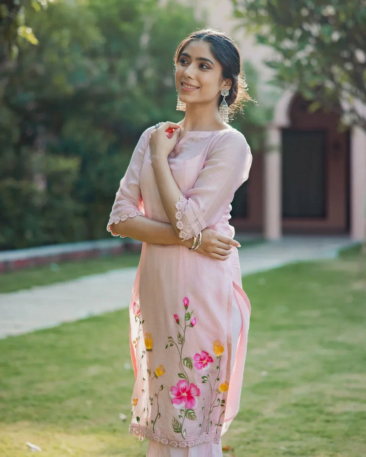 Women’s Baby Pink Ethnic Dress Elegant Daily Wear