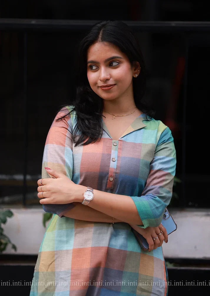 Premium Check Print Kurta Set Chic Indian Fashion