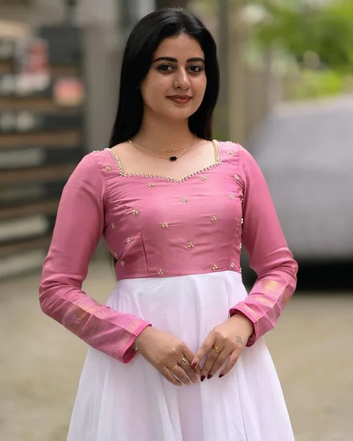 Pink & White Anarkali Kurta Set for Women Elegant Ethnic Wear