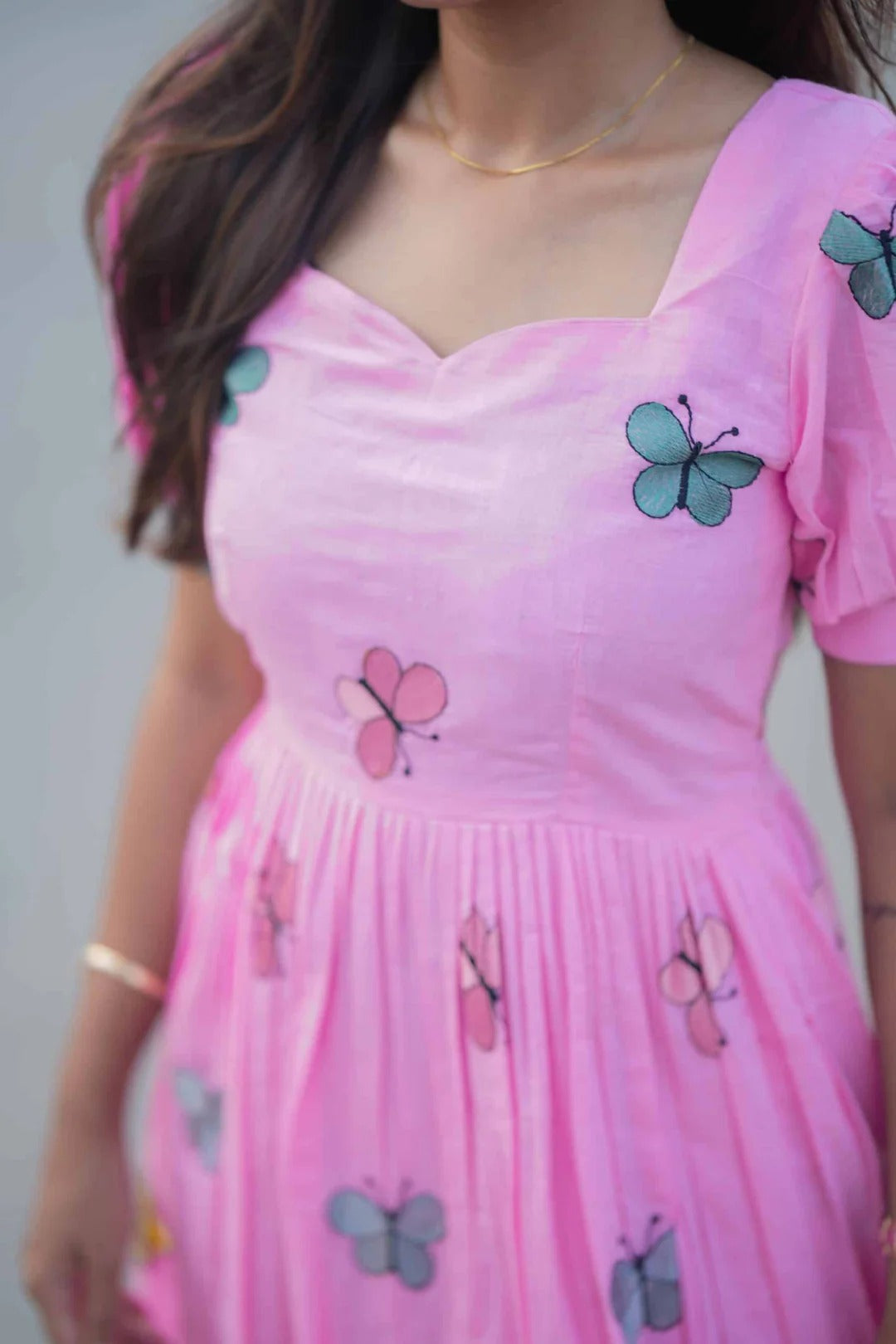Elegant Pink Floral Midi Dress for Women Premium Casual Wear