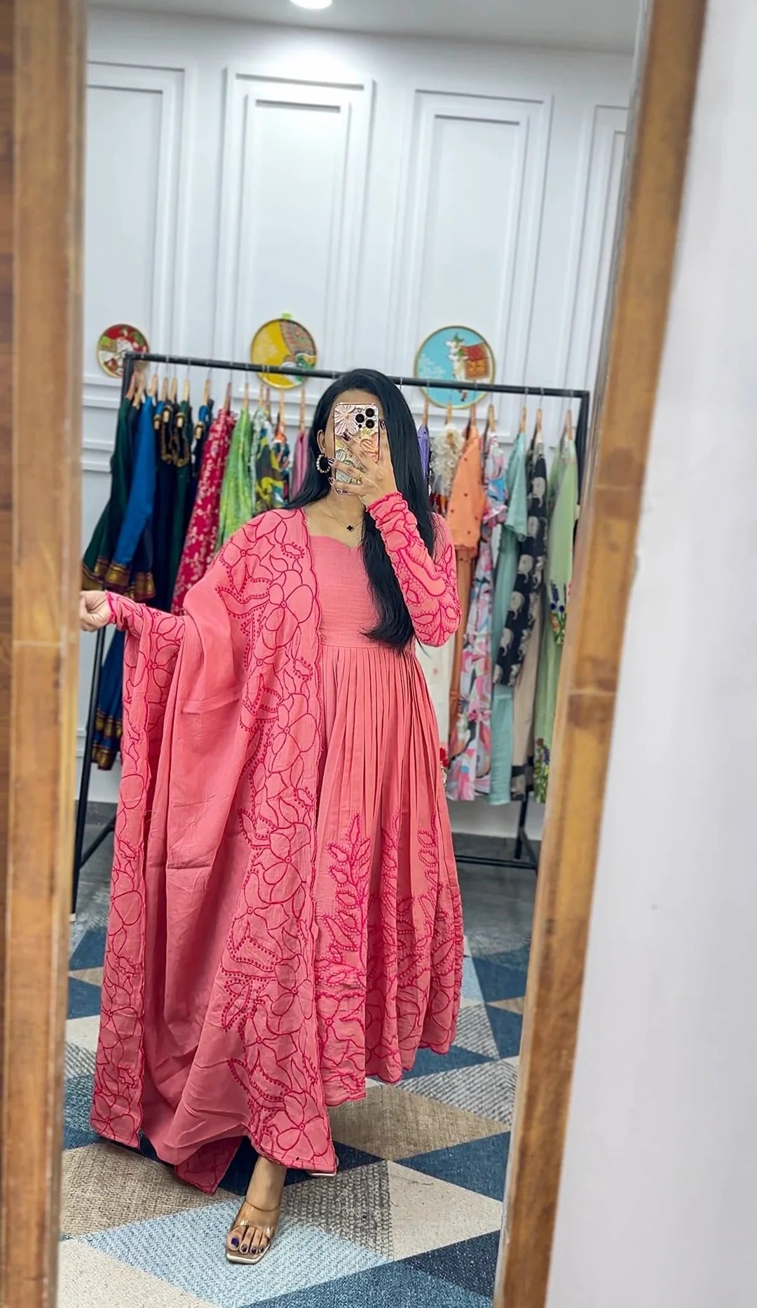 Elegant Pink Floral Anarkali Dress for Women Premium Ethnic Wear