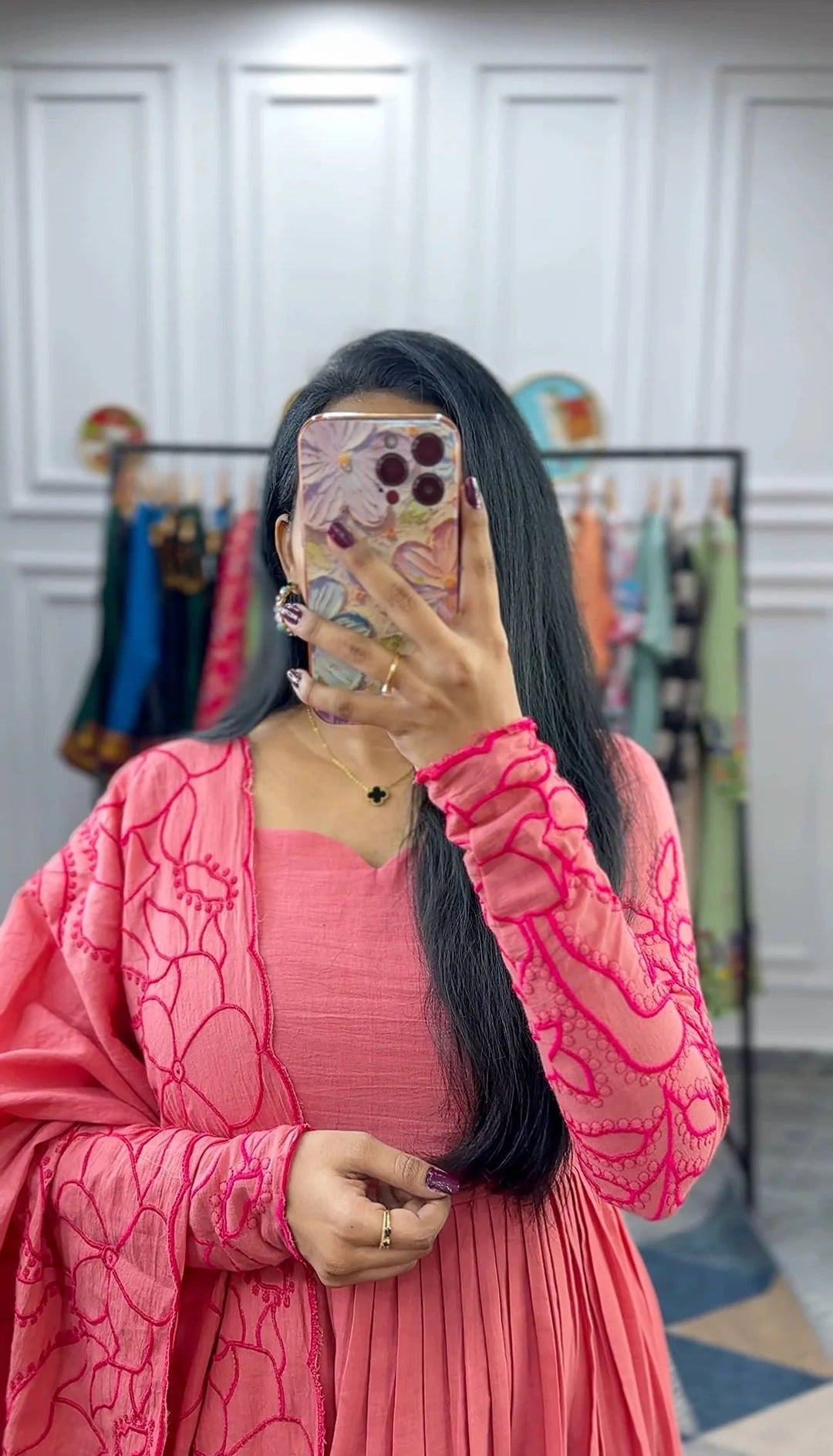 Elegant Pink Floral Anarkali Dress for Women Premium Ethnic Wear