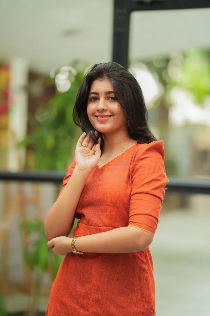 Stylish Orange Straight Kurti Set Modern Traditional Fashion