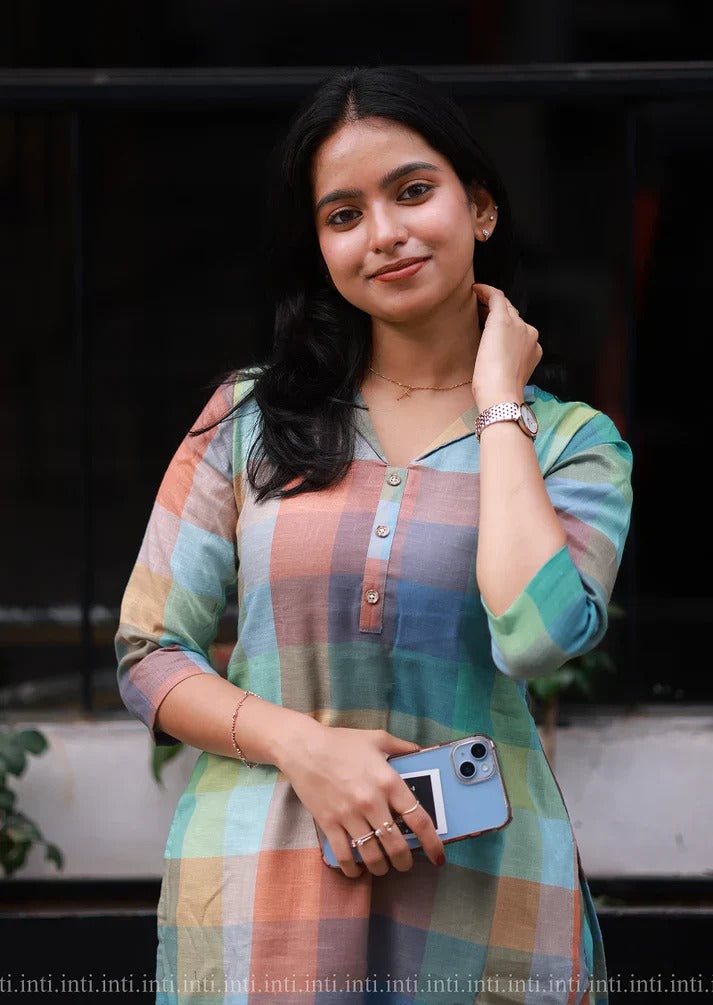 Premium Check Print Kurta Set Chic Indian Fashion