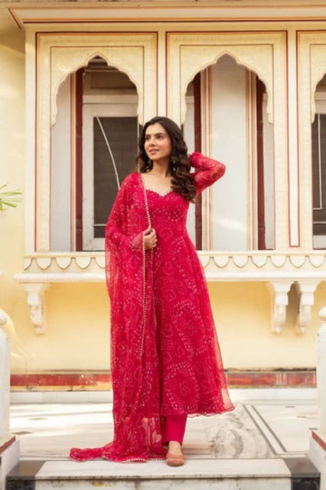 Elegant Red Embroidered Ethnic Gown for Women