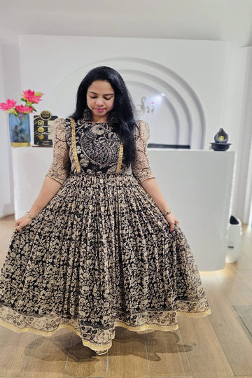 Black & Beige Printed Anarkali Gown