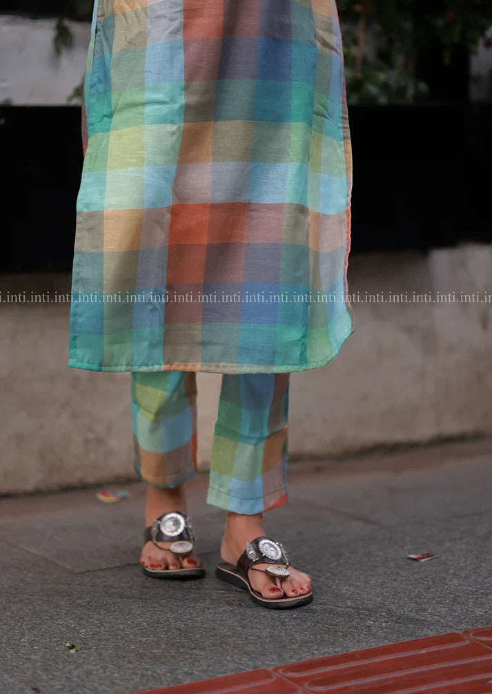 Premium Check Print Kurta Set Chic Indian Fashion