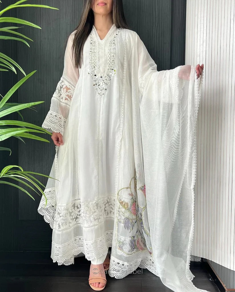 Beautiful White Anarkali Suit for Festive Wear