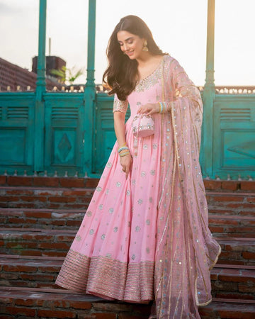 Baby Pink Embroidered Lehenga Choli with Dupatta