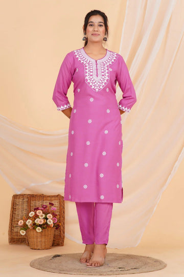 Pink Embroidered Kurta Pant Set