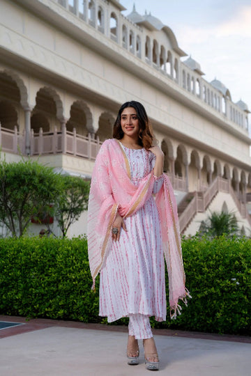 Soft Pink Printed Kurta Pant Set with Dupatta