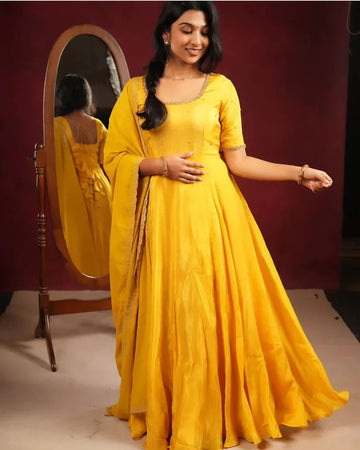 Bright Yellow Anarkali Gown with Dupatta