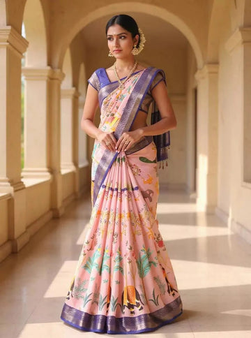 Party Light Onion Color Soft Silk Saree