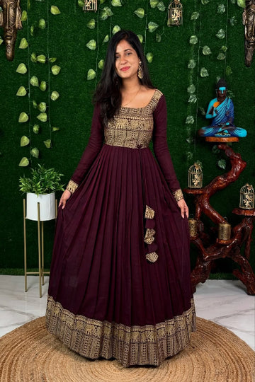 Wine Maroon Embroidered Anarkali Gown