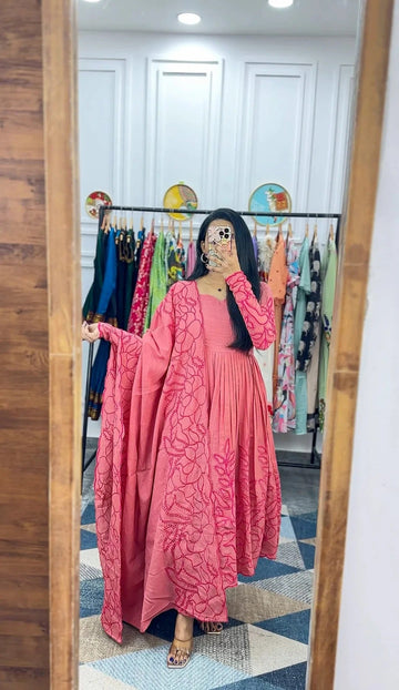 Elegant Pink Floral Anarkali Dress for Women Premium Ethnic Wear