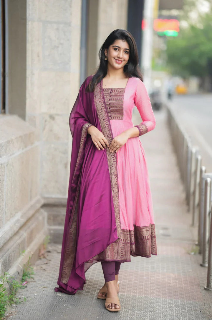 Elegant Pink Traditional Outfit with Purple Dupatta Chic Ethnic Style