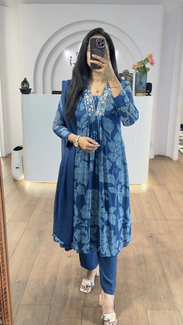 Elegant Blue Floral Kurta Set for Women Premium Ethnic Wear