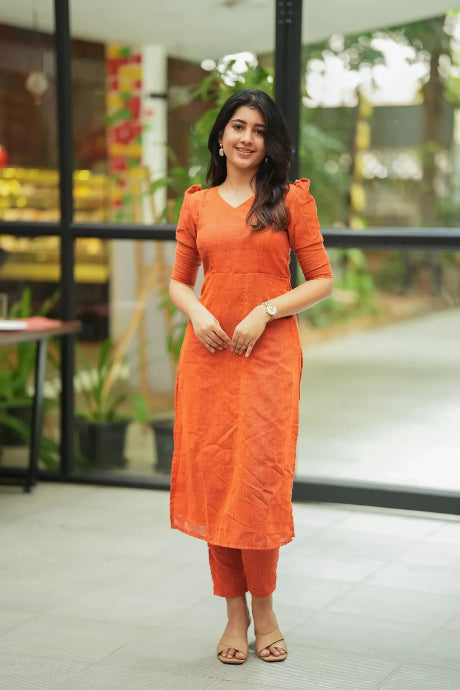Stylish Orange Straight Kurti Set Modern Traditional Fashion