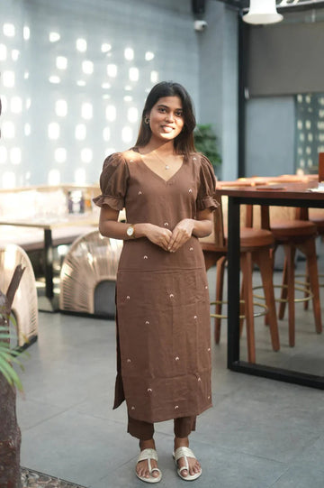 Stylish Brown Straight Kurti Set Modern Traditional Fashion