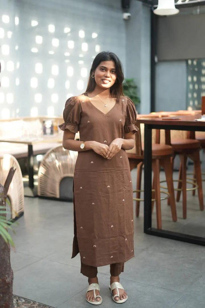 Stylish Brown Straight Kurti Set Modern Traditional Fashion