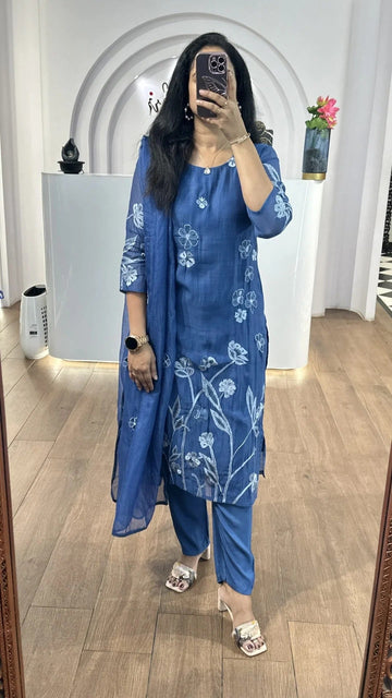Premium Blue Straight Kurta Set Modern Indian Fashion
