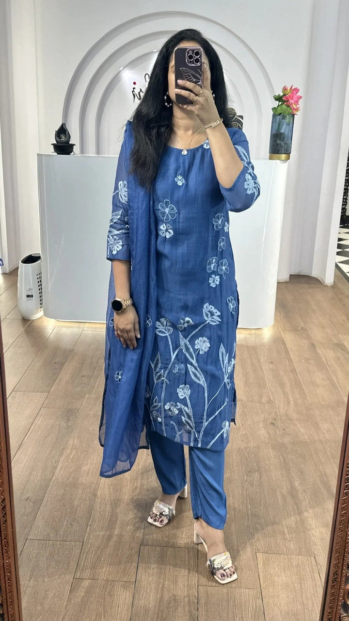 Premium Blue Straight Kurta Set Modern Indian Fashion