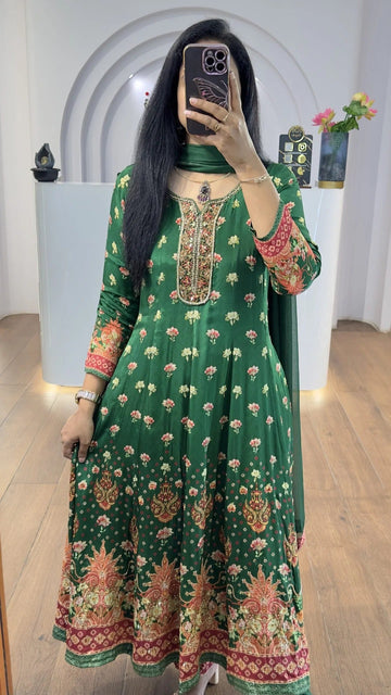 Elegant Green Floral Anarkali Suit for Women Premium Ethnic Wear