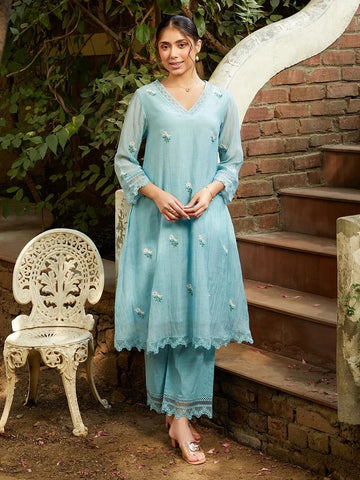 Designer Pastel Blue Ethnic Wear for Women Modern Indian Fashion