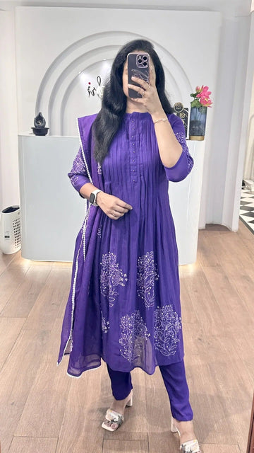 Purple Embroidered Anarkali Kurta Set with Dupatta