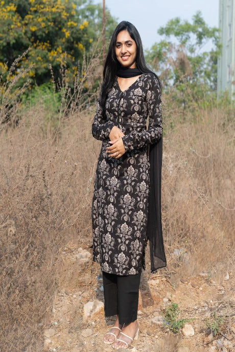 Elegant Black Printed Kurta Set for Women Stylish Ethnic Wear