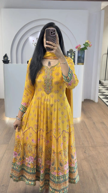 Elegant Yellow Floral Anarkali Suit for Women Premium Ethnic Wear