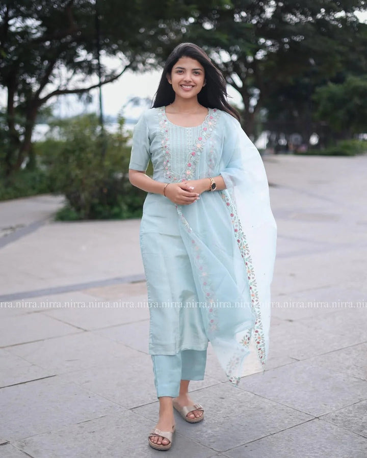 Elegant Pastel Blue Kurta Set for Women Festive & Casual Wear