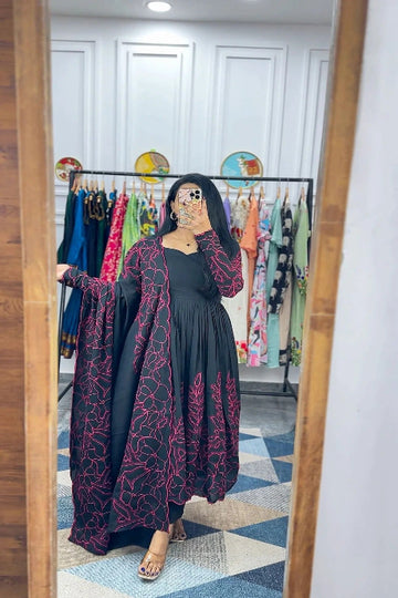 Elegant Black Floral Anarkali Dress for Women Premium Ethnic Wear