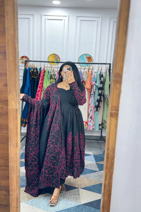 Elegant Black Floral Anarkali Dress for Women Premium Ethnic Wear