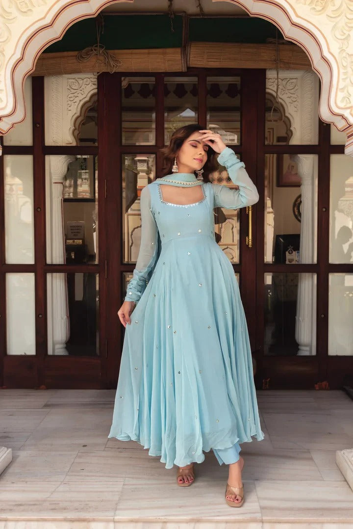 Stylish Blue Party Wear Long Dress for Women