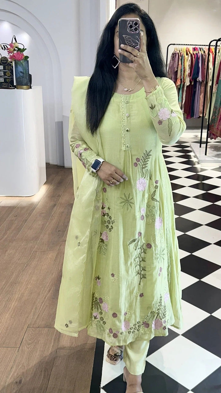 Elegant Lime Green Floral Kurta Set for Women Premium Ethnic Wear