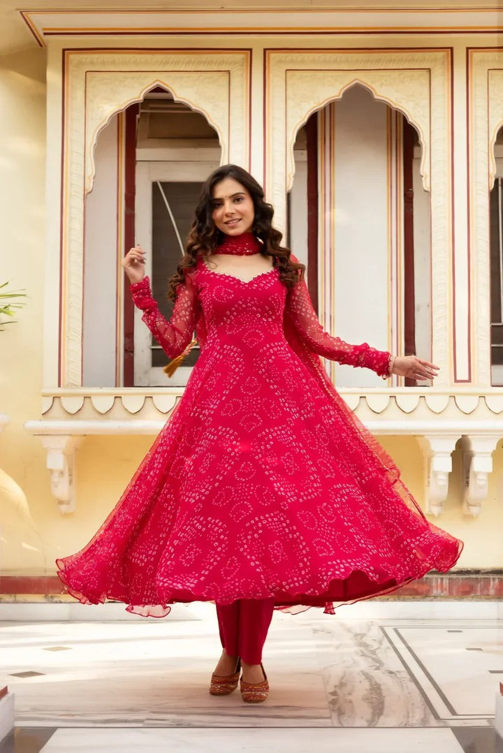 Elegant Red Embroidered Ethnic Gown for Women