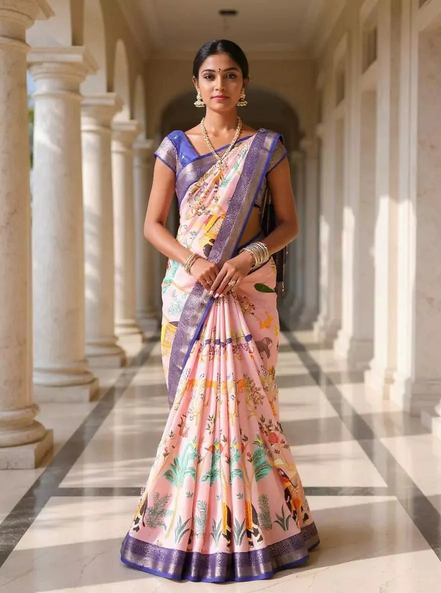 Party Light Onion Color Soft Silk Saree